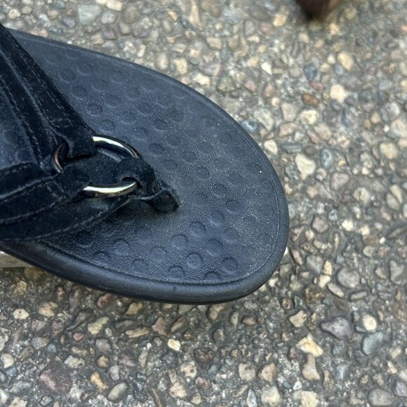 Vionic Black Suede Leather Tide Aloe Toe Post Ortho Heel Thong Sandals Size 7 - Picture 10 of 11